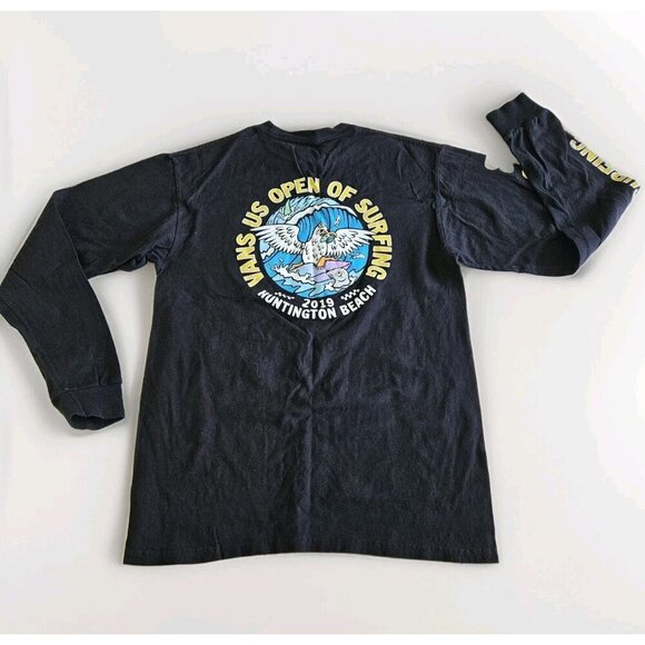 Vans T Shirt Mens M Black Graphic Print LS Cotton US Open Of Surfing Streetwear - Picture 2 of 14